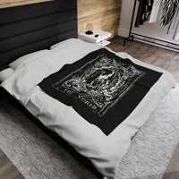 Load image into Gallery viewer, Tarot Card World Design Black and White Velveteen Plush Blanket
